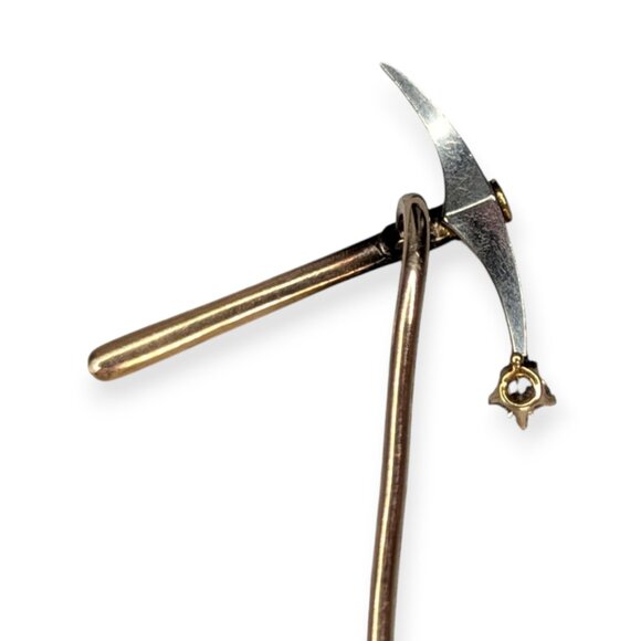 Vintage Gold and Silver Tone Faux Diamond Pickaxe Stick Pin - Picture 4 of 6